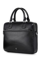 Black leather laptop bag TORES-1227-99(W26), diagonal product view on white background.