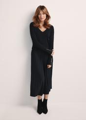 Black women's sweater SWEDT-0212A-99(Z25), product visible from the front on the model, the entire silhouette is visible.