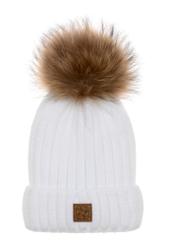 Cream women's cap with pompom CZADT-0066-12(Z24)-02