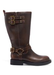 Dark brown leather women's ankle boots BUTYD-1305-1I(Z26), side view of the product on a white background.