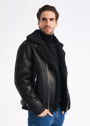 Classic black men's sheepskin coat KOZMP-0001-99(Z24)-02