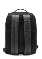 Men's black leather backpack PLCMS-0018R-9I(W26), product view from the back on a white background.