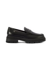 Women's black leather loafers BUTYD-1069-99(W26) - side product view, on a white background.