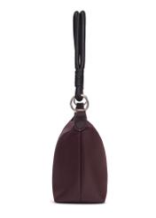 Dark brown fabric women's handbag TOREN-0355-1I(Z26), side view of the product on a white background.