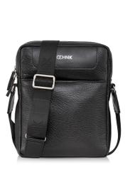 Black leather men's bag with logo TORMS-0297A-99(Z25) - front product view on white background.