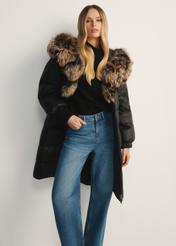 Black women's jacket with natural insulation KURDT-0623-99(Z25)