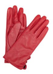 Women's red leather gloves REKDS-0001A-4B(Z26), front product view on white background.