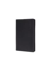 Black leather card case PORMS-0703-99(Z26) - diagonal view, on white background.