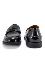 Men's black leather moccasins BUTYM-0538-99(W26), product view from the front and back on a white background.