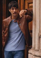 Light brown men's leather jacket KURMS-0326-1G(W26)