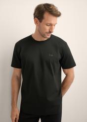 Men's black mercerized cotton T-shirt TSHMT-0156-99(Z26), front view of the product on the model. Half of the silhouette visible.