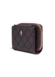 Small brown women's wallet with monogram POREC-0349A-1I(Z26), diagonal product view on white background.