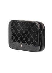 Black patent leather women's messenger bag TOREC-0205F-97(Z25), diagonal product view on white background.