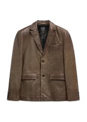 Men's brown leather jacket KURMS-0402-1H(W26) - front product view, on white background.