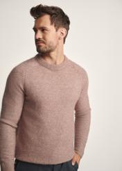 Men's camel wool sweater SWEMT-0171-24(Z25), close-up of the product on the model. Half of the silhouette visible.