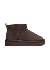 Dark brown short women's snow boots BUTYD-1138-1I(Z26), side view of the product on a white background.