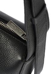 Women's black leather messenger bag TORES-1199-99(Z25), close-up of the product zipper, view on a white background.