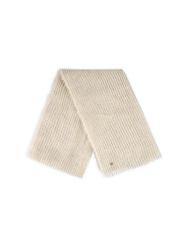 Beige women's striped scarf SZADT-0216-1A(W26), front product view on white background.