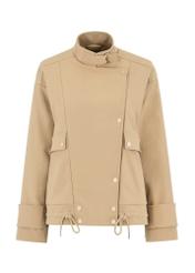 Women's short beige ribbed coat KURDT-0499-81(W24)-05