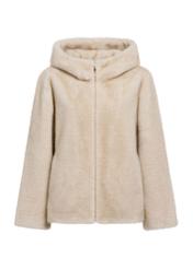 Beige women's fur coat with zipper FUTDP-0057-1B(Z26)
