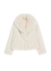 Cream short women's fur coat FUTDP-0077-12(Z25), product view from the front on a white background.