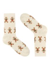 Set of women's Christmas socks ZESDT-0035-15(Z25), view of the first pair from the set on a white background.