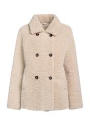 Beige women's fur coat FUTDP-0060-81(Z25) - front product view on white background.