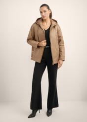Beige women's plain jacket KURDT-0690-1J(Z26), front view of the product on the model. Full body visible.