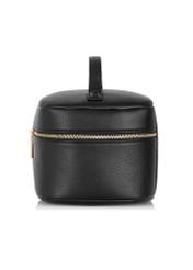 Black round women's cosmetic bag TOREC-0919B-99(Z25) - side view of the product on a white background.