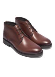 Men's brown leather ankle boots BUTYM-0584-1H(Z26), diagonal product view on a white background.