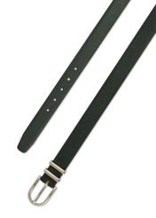 Green leather women's belt PASDS-0159D-54(Z25), view of the buckle of the product on a white background.