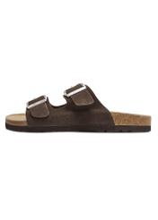 Men's dark brown leather flip-flops BUTYM-0495-1I(W26), side view of the product on a white background.