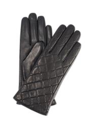Women's black leather gloves REKDS-0079A-99(Z25), product view from the front and back on a white background.