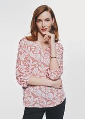 Pink women's blouse with flower motif BLUDT-0183-34(Z24) 01