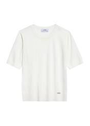 Cream women's blouse with short sleeves BLUDT-0196-12(Z25), product visible from the front on a white background.