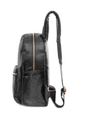 Black women's backpack with monogram TOREN-0280A-99(W25), side view of the product on a white background.