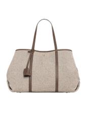 Beige herringbone shopper bag TOREC-1330-1P(Z26) - front product view, on white background.