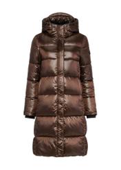 Brown long women's winter jacket KURDT-0531-89(Z25) - front product view on white background.