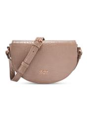 Beige semi-circular women's messenger bag TOREC-1184-1D(W26), product view from the front on a white background.