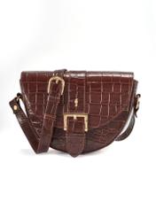 Brown croco leather handbag TORES-0707F-1H(W26), front product view on white background.