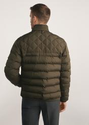 Olive quilted men's jacket KURMT-0401-57(Z25) - product view from the back on the model on a white background. Half of the silhouette visible.