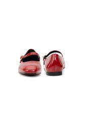 Red leather ballet flats with belt BUTYD-1145-4B(W26), front and back product view on white background.