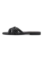 Women's black leather slides with braid BUTYD-1222-99(W26), side view of the product on a white background.