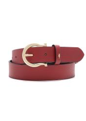Red women's leather belt PASDS-0274B-49(Z25), front product view on white background.