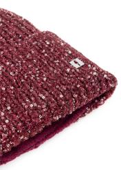 Burgundy women's hat with sequins CZADT-0211-49(Z25), close-up of the product detail on a white background.