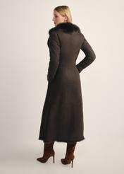 Women's brown double-sided leather sheepskin coat KOZDS-0088-3096(Z25) - back view of the product on a white background. Full silhouette visible.