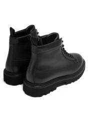 Black men's leather ankle boots BUTYM-0555-99(Z26), back view of the product on a white background.
