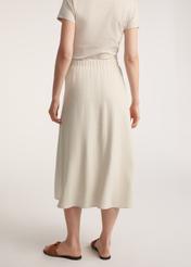 Beige midi skirt with linen SPCDT-0120-81(W25) - product view from the back on a white background. Full silhouette visible.