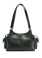 Black leather women's handbag TORES-1136A-99(Z25) - product view from the back on a white background.