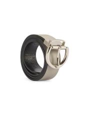 Reversible black and gray women's belt PASDS-0175B-92(Z25), view of the rolled-up product on a white background.